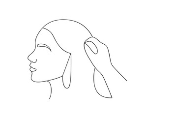 Woman hand styling hair line art minimalist beauty salon
