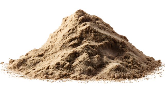 Pile of light brown sand against a isolated on white transparent background a close up of sand grains texture and form