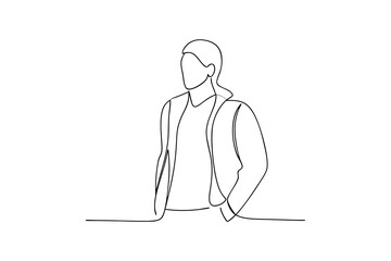 Minimalist line drawing young person jacket casual style