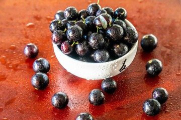 Beautiful and juicy ripe jabuticaba fruits in fine detail