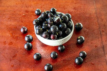 Beautiful and juicy ripe jabuticaba fruits in fine detail