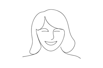 Happy woman minimalist line art drawing simple portrait