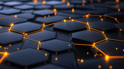 An abstract neural network illustration with glowing  hexagons connected by thin lines, symbolizing artificial intelligence and complex digital connections