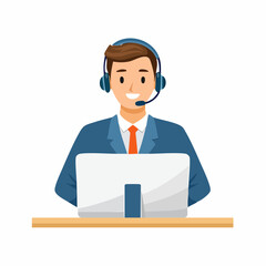 Support staff help fixing technical problem, help desk or operator with phone call or chat to assist customer concept, helpful man with headset talking with customer help solve computer proble