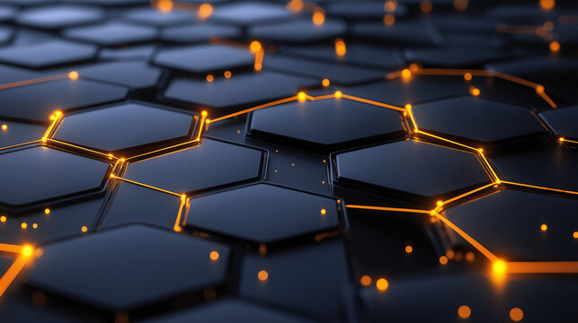 An abstract neural network illustration with glowing  hexagons connected by thin lines, symbolizing artificial intelligence and complex digital connections