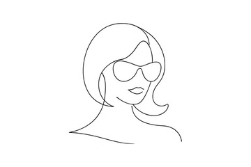 Stylish woman sunglasses minimalist line art portrait