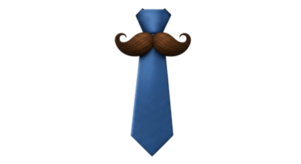 Blue tie with mustache clip art for fathers day gift idea or mens fashion accessory design element vector on transparent background