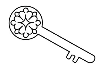 Ornate key design element black and white illustration