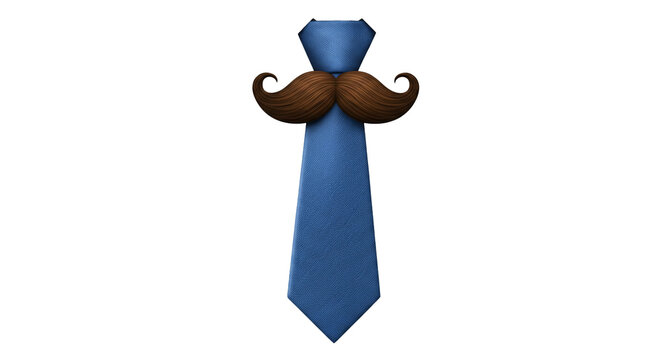Blue tie with mustache clip art for fathers day gift idea or mens fashion accessory design element vector on transparent background