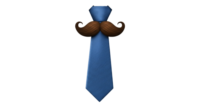 Blue tie with mustache clip art for fathers day gift idea or mens fashion accessory design element vector on transparent background - Powered by Adobe