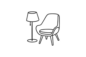 Modern armchair and floor lamp minimalist line art illustration