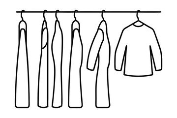 Clothes hanging on a rack simple line art illustration