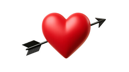 Red heart pierced by an arrow concept representing love passion romance valentines day symbol of affection desire and commitment isolated on white transparent