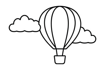 Obraz premium Hot air balloon floating among fluffy clouds simple line art illustration