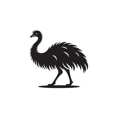 Fototapeta premium Emu Silhouette Vector Design – Tall Flightless Bird Graphic Featuring Distinctive Long Neck and Legs, Minimalist Black Outline Style Perfect for Wildlife Art, Logos, and Prints 