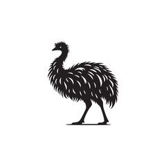 Fototapeta premium Emu Silhouette Vector Design – Tall Flightless Bird Graphic Featuring Distinctive Long Neck and Legs, Minimalist Black Outline Style Perfect for Wildlife Art, Logos, and Prints 