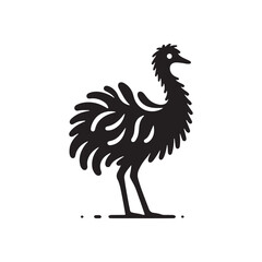 Emu Silhouette Vector Design – Tall Flightless Bird Graphic Featuring Distinctive Long Neck and Legs, Minimalist Black Outline Style Perfect for Wildlife Art, Logos, and Prints
