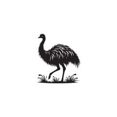 Emu Silhouette Vector Design – Tall Flightless Bird Graphic Featuring Distinctive Long Neck and Legs, Minimalist Black Outline Style Perfect for Wildlife Art, Logos, and Prints
