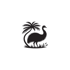Emu Silhouette Vector Design – Tall Flightless Bird Graphic Featuring Distinctive Long Neck and Legs, Minimalist Black Outline Style Perfect for Wildlife Art, Logos, and Prints
