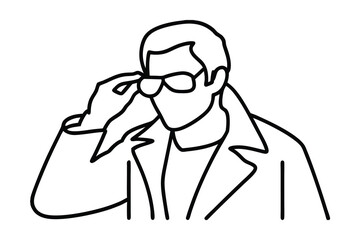 Man in coat adjusting sunglasses minimalist line art illustration