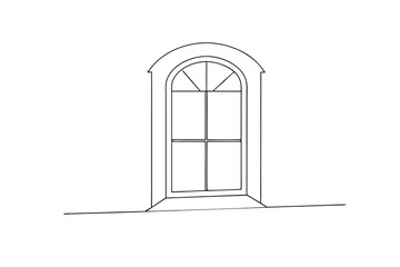 Simple line drawing of an arch top window with gridded pane