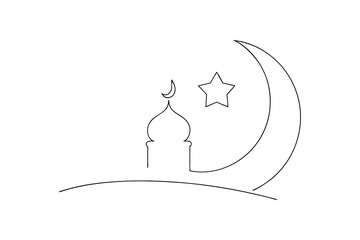 Simple line art mosque crescent moon star islamic design