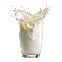 Refreshing splash of milk in a glass isolated on isolated on white transparent background depicting smooth dairy texture and dynamic movement