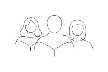 Minimalist line art illustration of three people teamwork collaboration