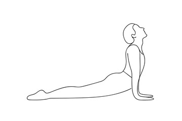 Woman practicing upward facing dog yoga pose line art illustration