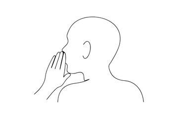 Person whispering secret hand to mouth line art