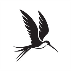 Soaring Frigatebird Silhouette Vector – Majestic Seabird with Inflated Throat Pouch, Long Wingspan, Minimal Black Outline Perfect for Nautical Wildlife Art, Logos, and Decor

