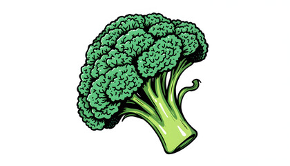 Fresh green broccoli isolated on a clean white background with transparent PNG., doodle art. isolated with white highlights