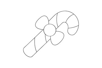 Festive candy cane with bow outline illustration