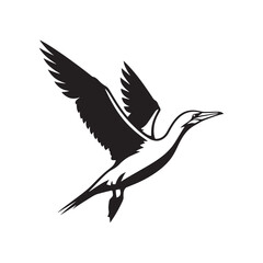 Diving Gannet Silhouette Vector Art – Sleek Seabird in Mid-Plunge Pose, Bold Black Outline Design for Marine Wildlife Themes, Coastal Logos, and Nature-Inspired Decor
