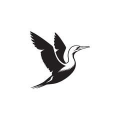 Diving Gannet Silhouette Vector Art – Sleek Seabird in Mid-Plunge Pose, Bold Black Outline Design for Marine Wildlife Themes, Coastal Logos, and Nature-Inspired Decor
