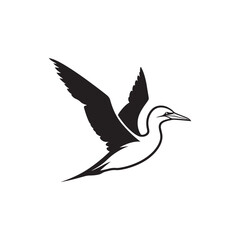 Diving Gannet Silhouette Vector Art – Sleek Seabird in Mid-Plunge Pose, Bold Black Outline Design for Marine Wildlife Themes, Coastal Logos, and Nature-Inspired Decor
