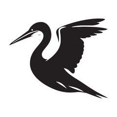Diving Gannet Silhouette Vector Art &ndash; Sleek Seabird in Mid-Plunge Pose, Bold Black Outline Design for Marine Wildlife Themes, Coastal Logos, and Nature-Inspired Decor
