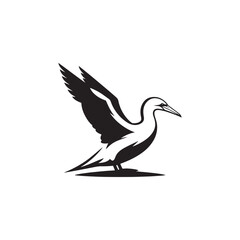 Diving Gannet Silhouette Vector Art – Sleek Seabird in Mid-Plunge Pose, Bold Black Outline Design for Marine Wildlife Themes, Coastal Logos, and Nature-Inspired Decor
