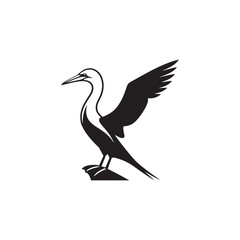 Diving Gannet Silhouette Vector Art – Sleek Seabird in Mid-Plunge Pose, Bold Black Outline Design for Marine Wildlife Themes, Coastal Logos, and Nature-Inspired Decor

