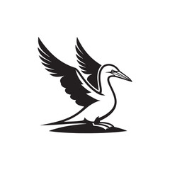 Diving Gannet Silhouette Vector Art – Sleek Seabird in Mid-Plunge Pose, Bold Black Outline Design for Marine Wildlife Themes, Coastal Logos, and Nature-Inspired Decor
