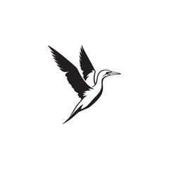 Diving Gannet Silhouette Vector Art – Sleek Seabird in Mid-Plunge Pose, Bold Black Outline Design for Marine Wildlife Themes, Coastal Logos, and Nature-Inspired Decor
