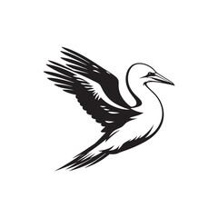Diving Gannet Silhouette Vector Art – Sleek Seabird in Mid-Plunge Pose, Bold Black Outline Design for Marine Wildlife Themes, Coastal Logos, and Nature-Inspired Decor
