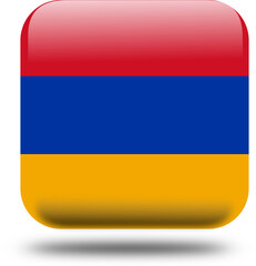 Armenia Flag – 3D Square Icon Style with Drop Shadow, High Resolution PNG
