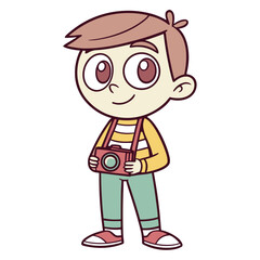 Obraz premium Young boy with camera smiling in casual clothing illustration 