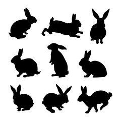 rabbit silhouette vector set