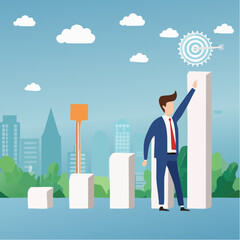 Control business success, leading company improvement, growth or increase efficiency, ambition or influence employee to growth business concept, businessman hand control success rising up grap