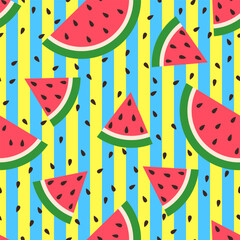 Seamless watermelons pattern. Vector background. Flat design.
