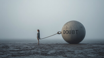 疑念の重さに立ち止まるビジネスウーマン