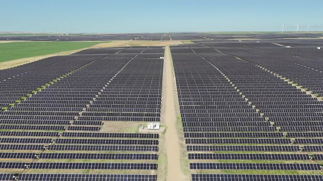 Aerial view of a solar power plant near travers Alberta. This facility is the largest in Canada and one of the largest in the world