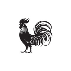 Regal Junglefowl Silhouette Vector Art – Wild Ancestral Rooster Design with Striking Tail Feathers, Minimal Black Outline Perfect for Farm Icons, Nature Graphics, and Tribal Decor
